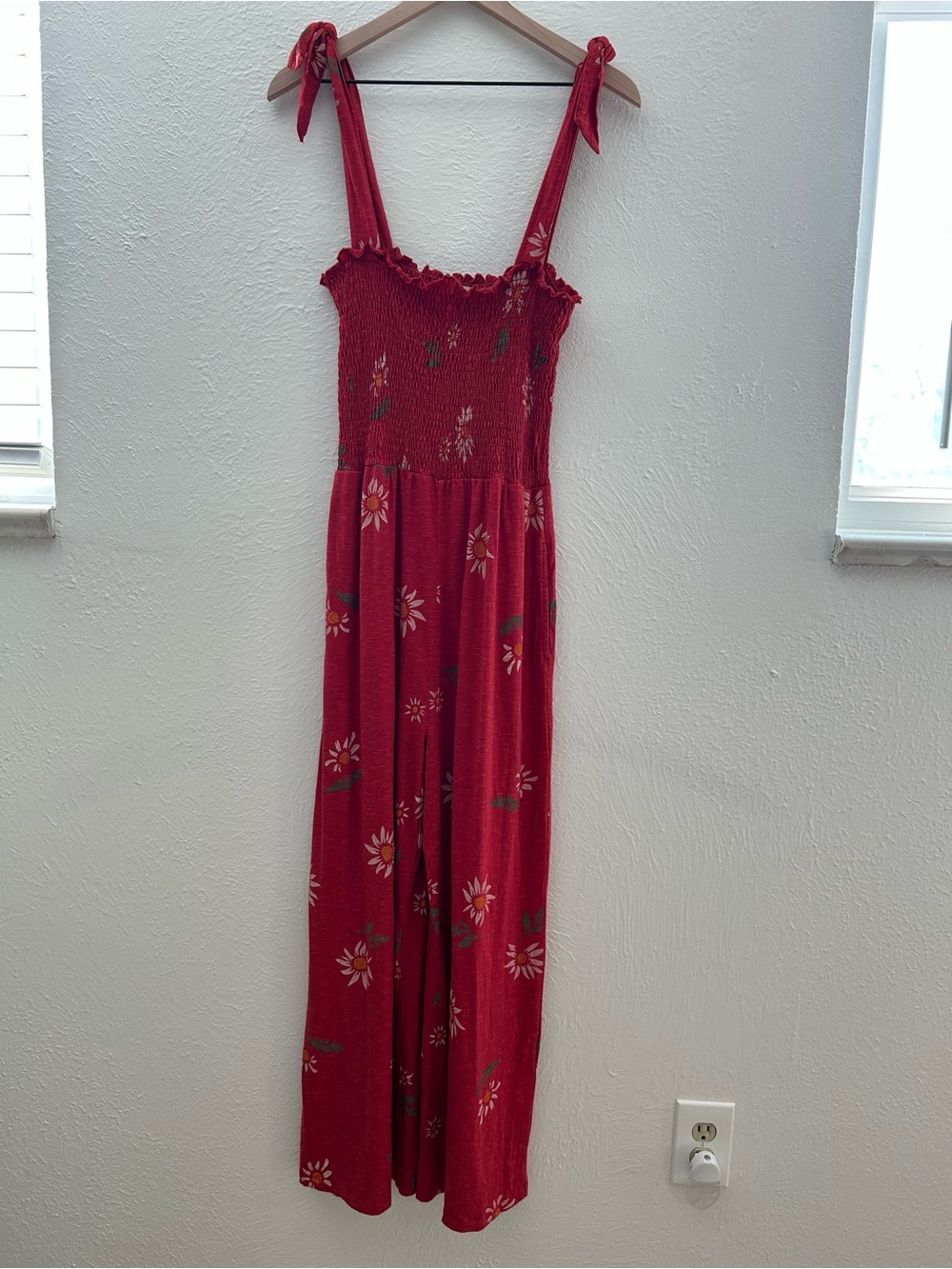 Toad&Co Gemina Floral Smocked Wide Leg Jumpsuit Medium Boho Granola Girl Hippie